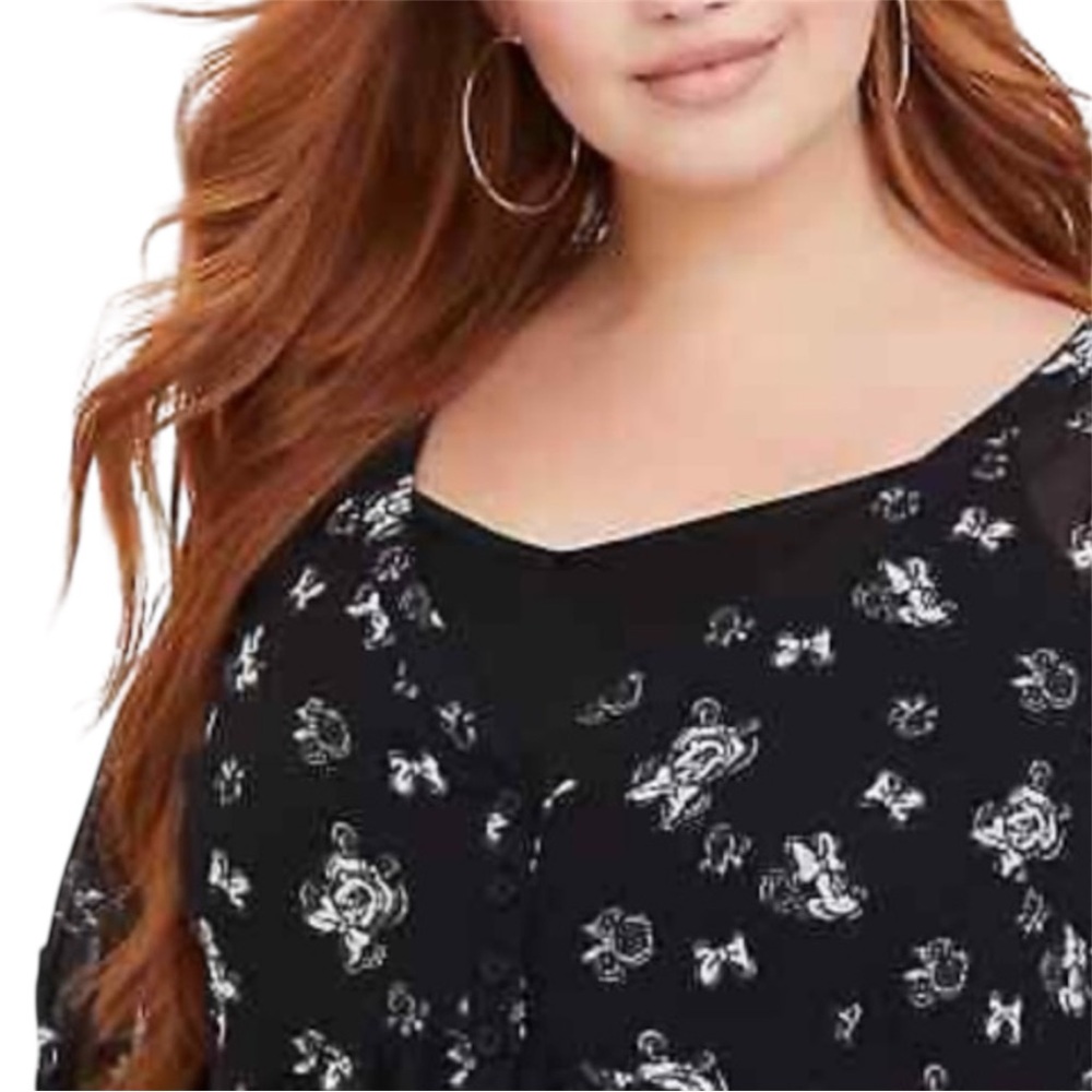 Torrid X Disney Minnie Mouse Babydoll Dress Size 2X Black Sheer Button Front - Picture 3 of 12